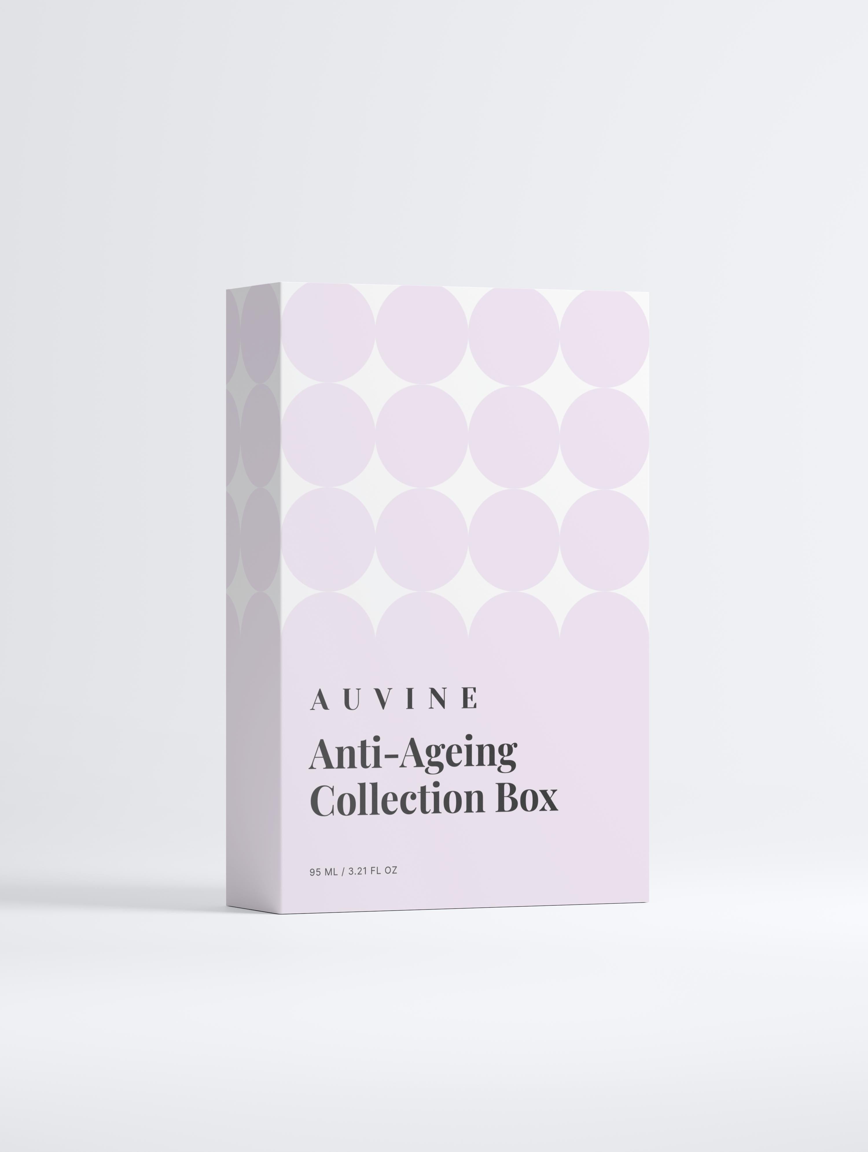 Luxe anti-ageing skincare set – dagcrème, peptide serum en oogcrème in zwarte geschenkdoos van Auvine