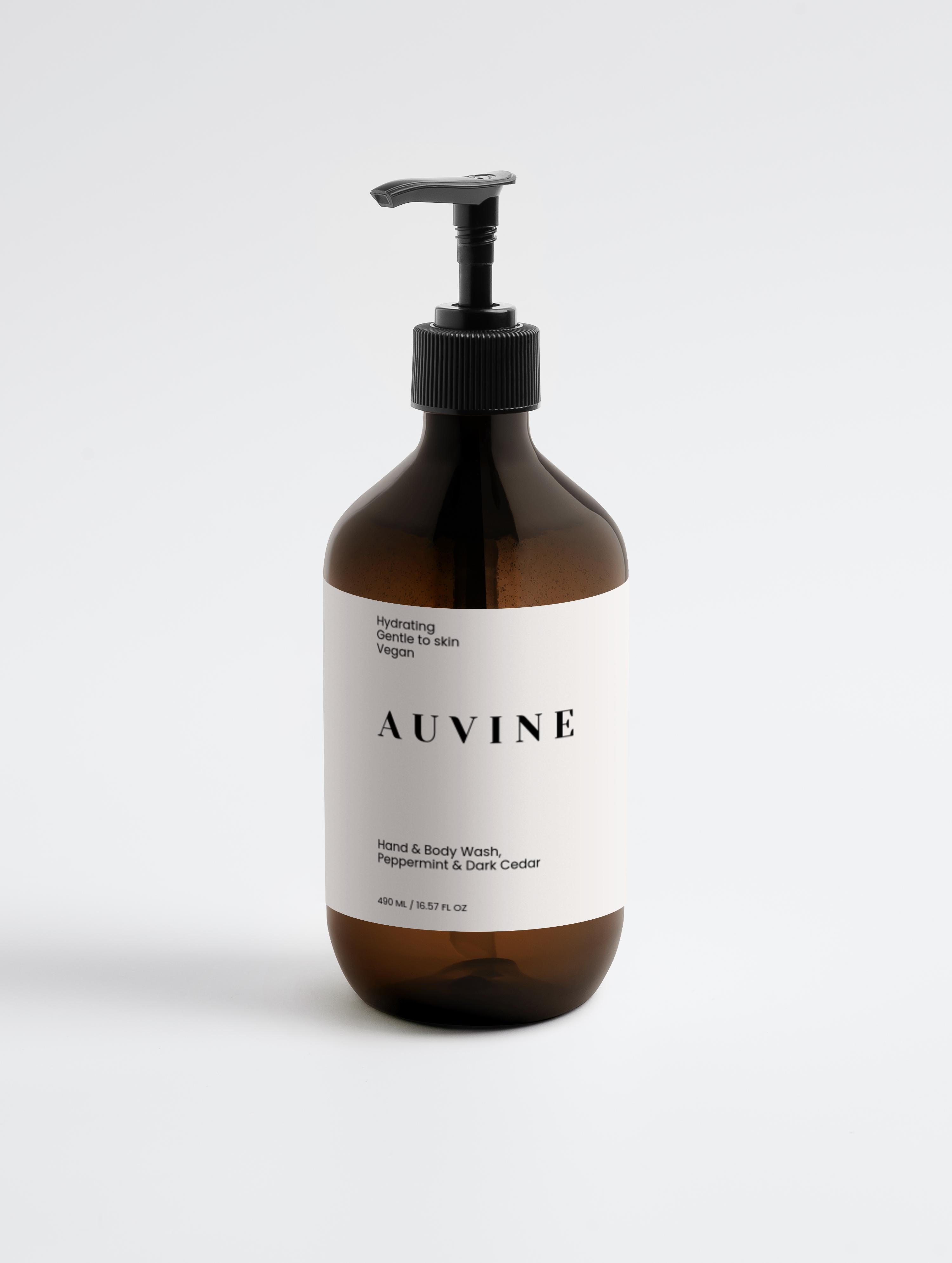 Luxe vegan hand- en bodywash met pepermunt en donkere ceder – Auvine natuurlijke huidverzorging